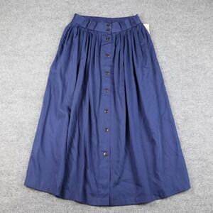 Vintage Briggs New York Skirt Womens 12 Blue Pleated Button Front Made USA 90s